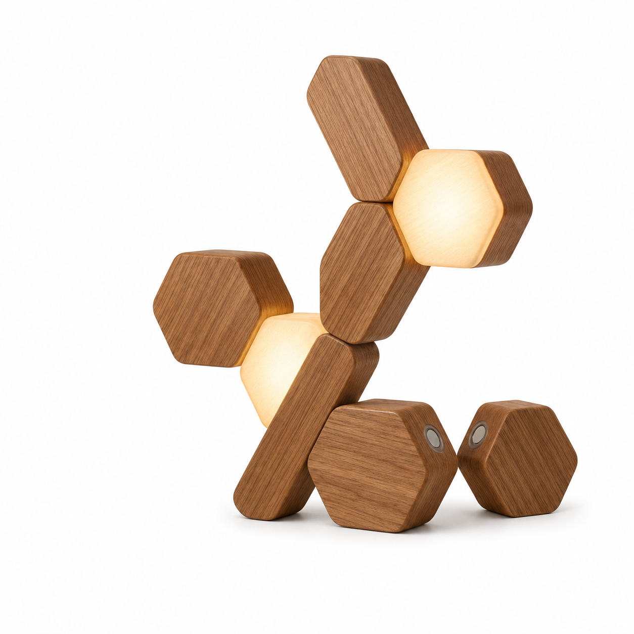 PanvmDa™ Modular Wood Table Lamp, Magnetic Hexagon Touch Lamp with App Control, Warm Dimmable LED Night Light, Customizable Wooden Ambient Lamp for Bedroom, Living Room, Desk, Bedside, Home Décor Gift