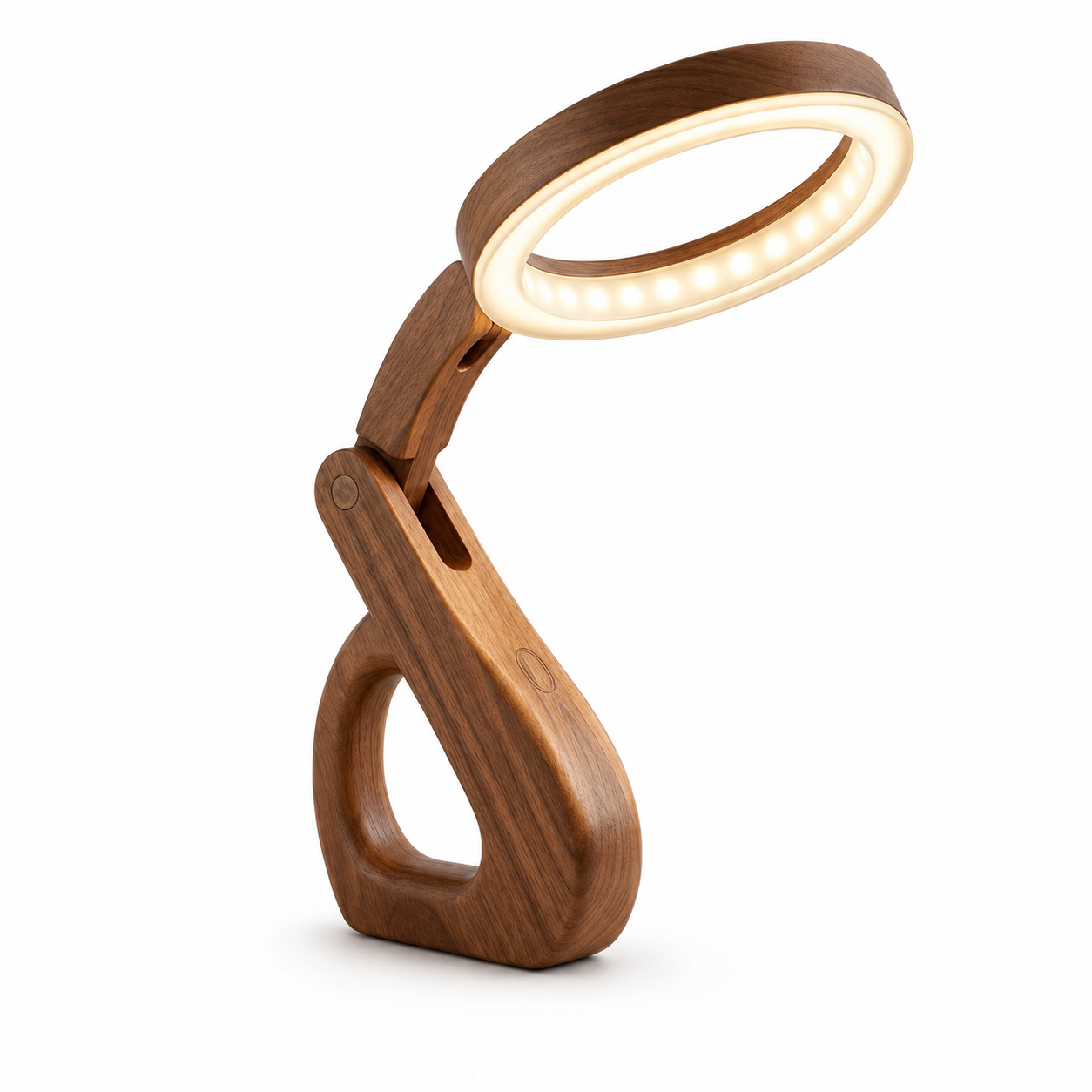 PanvmDa™ Natural Wood LED Desk Lamp - Touch Dimmable Table Lamp with Flexible Adjustable Joint & Eye-Caring Circular Ring Light, Modern Minimalist Accent Light for Home Office, Bedroom, & Living Room Decor