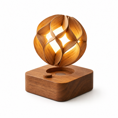 PanvmDa™ 'Bloom' Modular Touch Night Light - Magnetic Detachable LED Sphere, Natural Wood Bedside Table Lamp, USB Rechargeable Cordless Desk Light with Touch-Sensitive Dimming for Bedroom, Living Room & Nursery