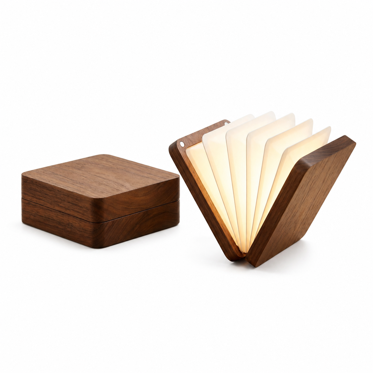 PanvmDa™ Natural Wood Folding Book Light, USB Rechargeable Wooden Book Lamp with Magnetic Clasp, Warm White LED Night Light, Portable Accordion Desk Lamp for Bedroom, Reading Nook, Living Room, Dorm, Office & Gift Giving