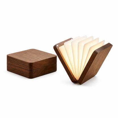 PanvmDa™ Natural Wood Folding Book Light, USB Rechargeable Wooden Book Lamp with Magnetic Clasp, Warm White LED Night Light, Portable Accordion Desk Lamp for Bedroom, Reading Nook, Living Room, Dorm, Office & Gift Giving