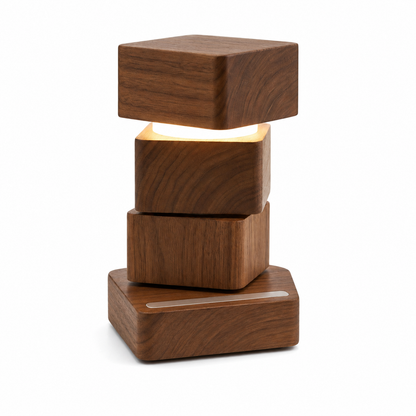 PanvmDa™ Cordless Wooden Table Lamp, Rechargeable LED Desk Lamp with Twistable Wood Blocks, Adjustable Warm Ambient Light, Portable Bedside Nightstand Lamp for Bedroom, Living Room, Office, Reading Nook & Home Décor